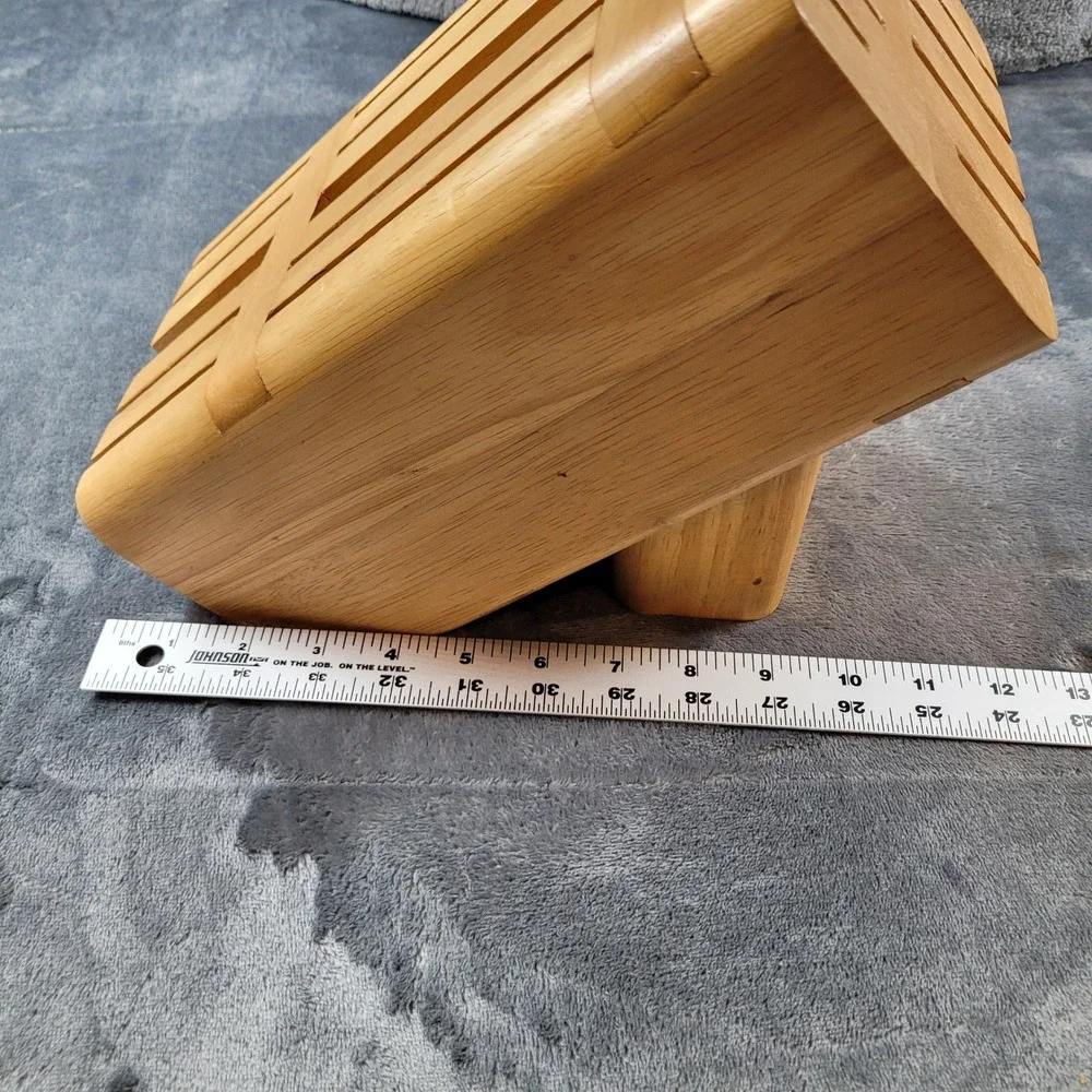 Universal Wooden Knife Block Multi Slot Cutlery Organizer Natural Wood Finish